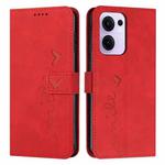 For OPPO Reno13 F 5G / 4G Skin Feel Heart Embossed Leather Phone Case with Long Lanyard(Red)