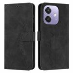 For OPPO A5x 5G Global Skin Feel Heart Embossed Leather Phone Case with Long Lanyard(Black)