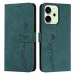 For OPPO Reno14 Pro Global Skin Feel Heart Embossed Leather Phone Case with Long Lanyard(Green)