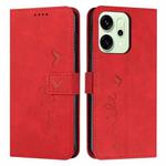 For OPPO Reno14 Pro Global Skin Feel Heart Embossed Leather Phone Case with Long Lanyard(Red)