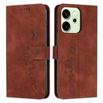 For OPPO Reno14 Pro Global Skin Feel Heart Embossed Leather Phone Case with Long Lanyard(Brown)