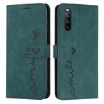 For Sony Xperia 10 V 2023 Skin Feel Heart Embossed Leather Phone Case with Long Lanyard(Green)