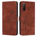 For Sony Xperia 10 V 2023 Skin Feel Heart Embossed Leather Phone Case with Long Lanyard(Brown)