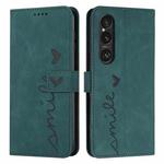 For Sony Xperia 1 VI Skin Feel Heart Embossed Leather Phone Case with Long Lanyard(Green)