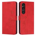 For Sony Xperia 1 VI Skin Feel Heart Embossed Leather Phone Case with Long Lanyard(Red)