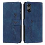 For Sony Xperia 10 VI Skin Feel Heart Embossed Leather Phone Case with Long Lanyard(Blue)