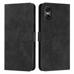 For Sony Xperia 5 VI Skin Feel Heart Embossed Leather Phone Case with Long Lanyard(Black)