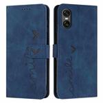 For Sony Xperia 5 VI Skin Feel Heart Embossed Leather Phone Case with Long Lanyard(Blue)