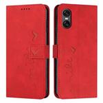 For Sony Xperia 5 VI Skin Feel Heart Embossed Leather Phone Case with Long Lanyard(Red)