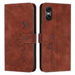 For Sony Xperia 5 VI Skin Feel Heart Embossed Leather Phone Case with Long Lanyard(Brown)