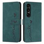 For Sony Xperia 1 VII Skin Feel Heart Embossed Leather Phone Case with Long Lanyard(Green)