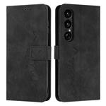 For Sony Xperia 1 VII Skin Feel Heart Embossed Leather Phone Case with Long Lanyard(Black)