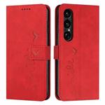 For Sony Xperia 1 VII Skin Feel Heart Embossed Leather Phone Case with Long Lanyard(Red)