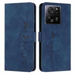 For Xiaomi 13T / Xiaomi 13T Pro Skin Feel Heart Embossed Leather Phone Case with Long Lanyard(Blue)