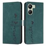 For Xiaomi Redmi 13C Skin Feel Heart Embossed Leather Phone Case with Long Lanyard(Green)