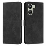 For Xiaomi Redmi 13C Skin Feel Heart Embossed Leather Phone Case with Long Lanyard(Black)