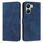 For Xiaomi Redmi 13C Skin Feel Heart Embossed Leather Phone Case with Long Lanyard(Blue)