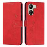 For Xiaomi Redmi 13C Skin Feel Heart Embossed Leather Phone Case with Long Lanyard(Red)