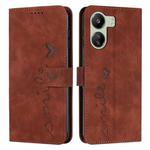 For Xiaomi Redmi 13C Skin Feel Heart Embossed Leather Phone Case with Long Lanyard(Brown)