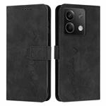 For Xiaomi Redmi Note 13 Skin Feel Heart Embossed Leather Phone Case with Long Lanyard(Black)