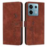 For Xiaomi Redmi Note 13 Pro Skin Feel Heart Embossed Leather Phone Case with Long Lanyard(Brown)