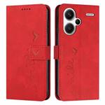 For Xiaomi Redmi Note 13 Pro+ Skin Feel Heart Embossed Leather Phone Case with Long Lanyard(Red)