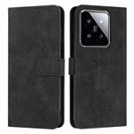 For Xiaomi 14 Skin Feel Heart Embossed Leather Phone Case with Long Lanyard(Black)