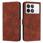 For Xiaomi Redmi K70E Skin Feel Heart Embossed Leather Phone Case with Long Lanyard(Brown)