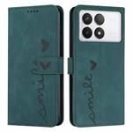 For Xiaomi Redmi K70 / K70 Pro Skin Feel Heart Embossed Leather Phone Case with Long Lanyard(Green)