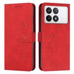 For Xiaomi Redmi K70 / K70 Pro Skin Feel Heart Embossed Leather Phone Case with Long Lanyard(Red)