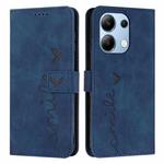 For Xiaomi Redmi Note 13 4G Global Skin Feel Heart Embossed Leather Phone Case with Long Lanyard(Blue)