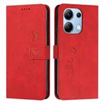 For Xiaomi Redmi Note 13 4G Global Skin Feel Heart Embossed Leather Phone Case with Long Lanyard(Red)