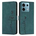 For Xiaomi Redmi Note 13 Pro 4G Global Skin Feel Heart Embossed Leather Phone Case with Long Lanyard(Green)