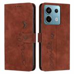 For Xiaomi Redmi Note 13 Pro 4G Global Skin Feel Heart Embossed Leather Phone Case with Long Lanyard(Brown)