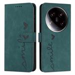 For Xiaomi 14 Ultra Skin Feel Heart Embossed Leather Phone Case with Long Lanyard(Green)