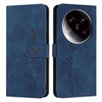 For Xiaomi 14 Ultra Skin Feel Heart Embossed Leather Phone Case with Long Lanyard(Blue)