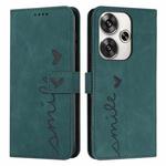 For Xiaomi Redmi Turbo 3 Skin Feel Heart Embossed Leather Phone Case with Long Lanyard(Green)