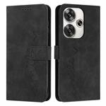 For Xiaomi Redmi Turbo 3 Skin Feel Heart Embossed Leather Phone Case with Long Lanyard(Black)