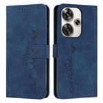 For Xiaomi Redmi Turbo 3 Skin Feel Heart Embossed Leather Phone Case with Long Lanyard(Blue)