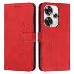 For Xiaomi Redmi Turbo 3 Skin Feel Heart Embossed Leather Phone Case with Long Lanyard(Red)