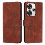 For Xiaomi Redmi Turbo 3 Skin Feel Heart Embossed Leather Phone Case with Long Lanyard(Brown)