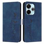 For Xiaomi Redmi 13 4G Skin Feel Heart Embossed Leather Phone Case with Long Lanyard(Blue)