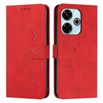 For Xiaomi Redmi 13 4G Skin Feel Heart Embossed Leather Phone Case with Long Lanyard(Red)