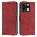 For itel A60s Skin Feel Stripe Pattern Leather Phone Case with Lanyard(Red)