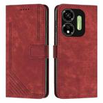For itel P55 5G Skin Feel Stripe Pattern Leather Phone Case with Lanyard(Red)