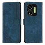 For itel P55 5G Skin Feel Stripe Pattern Leather Phone Case with Lanyard(Blue)