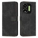 For itel P55 5G Skin Feel Stripe Pattern Leather Phone Case with Lanyard(Black)