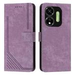 For itel P55 5G Skin Feel Stripe Pattern Leather Phone Case with Lanyard(Purple)