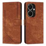For itel P55+ Skin Feel Stripe Pattern Leather Phone Case with Lanyard(Brown)