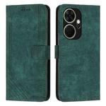 For itel P55+ Skin Feel Stripe Pattern Leather Phone Case with Lanyard(Green)